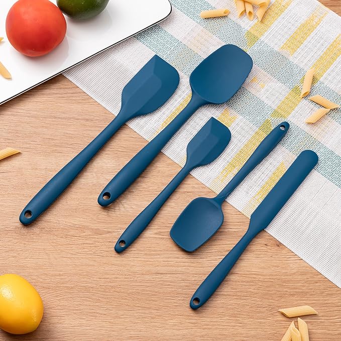 Silicone Spatula Set, 5 Piece Food Grade Rubber Spatulas for Baking, Cooking, and Mixing High Heat Resistant Non Stick Dishwasher Safe BPA-Free (Navy Blue) - Image 7