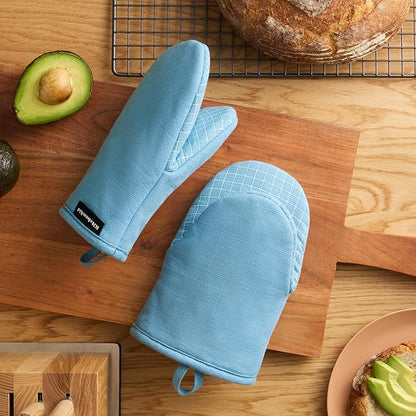 KITCHENAID Gourmet Series Gridlines Mini Oven Mitts 2-Pack Set, Heat Resistant up to 600°F, Soft Silicone Grip, Magnetic Cuff, Blue Velvet, 5.5"x9" - Image 2