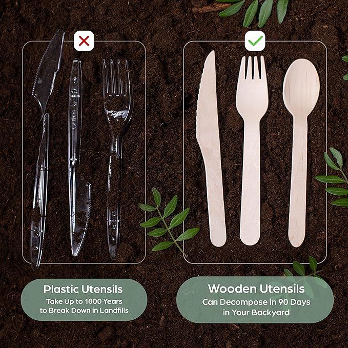 Wooden Disposable Knives - 1800 Pieces Wood Compostable Knives - Eco-Friendly Biodegradable Utensils for Party - Free From Plastic Cutlery Set - Disposable Cutlery for Eating - Compostable Utensils - Image 7