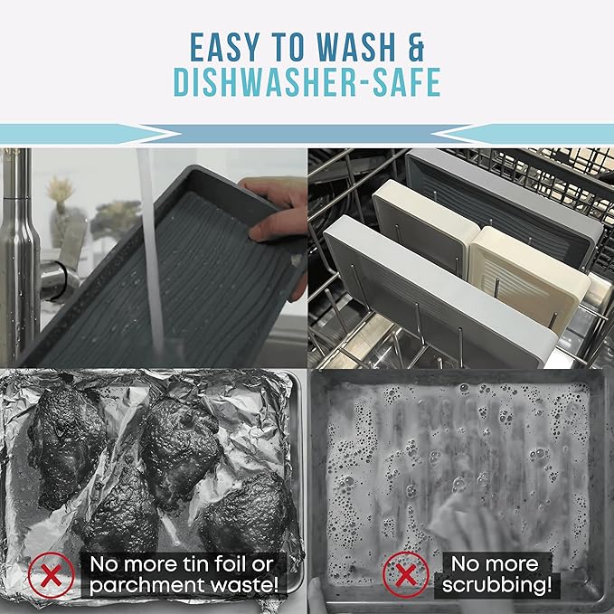 Sandunes Silicone Sheet Pan Dividers for Cooking & Meal Prep - Nonstick Bakeware Sets - 4 Silicone Baking Sheet Dividers for Oven, Air-fryer, Microwave & Dishwasher-Safe