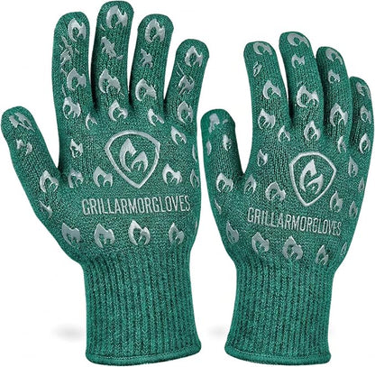 Grill Armor Oven Gloves with Fingers – 932°F Heat, Fire & Cut Resistant Mitts for BBQ, Grill, Cooking, Grilling, Baking, Smoker & Fire Pit by GrillArmorGloves