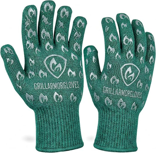 Grill Armor Oven Gloves with Fingers – 932°F Heat, Fire & Cut Resistant Mitts for BBQ, Grill, Cooking, Grilling, Baking, Smoker & Fire Pit by GrillArmorGloves