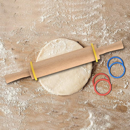 Classic Wooden Rolling Pin with Handle and Pastry Mat for Fondant, Pizza, Pies, Cookies, Rolling Pin for Baking with 3 Multi-Color Thickness Rings, 17" x 2.5" Natural Beechwood - Image 7