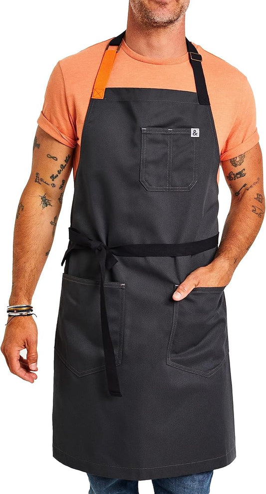 hedley & bennett Essential Apron - Professional Chef Apron with Pockets & Adjustable Bib Strap for Cooking & Grilling