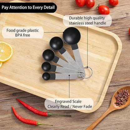 Measuring Cups and Spoons Set of Huygens Kitchen Gadgets 10 Pieces, Stackable Stainless Steel Handle Measuring Cups for Measuring Dry and Liquid Ingredient (Black) - Image 3