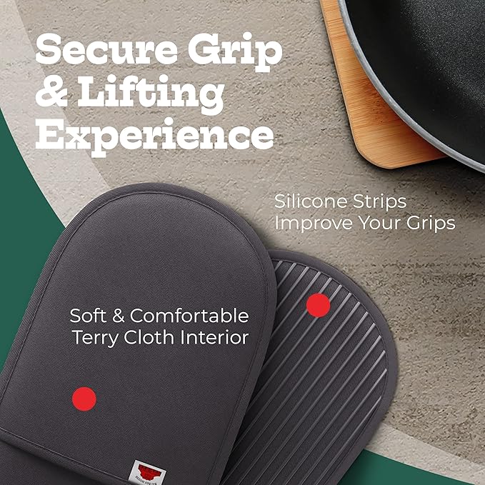 Grey Double Oven Mitt Kitchen Protection - Pack of 1-32" Long - Heat Resistant Cotton Professional Grade with Terrycloth Lining