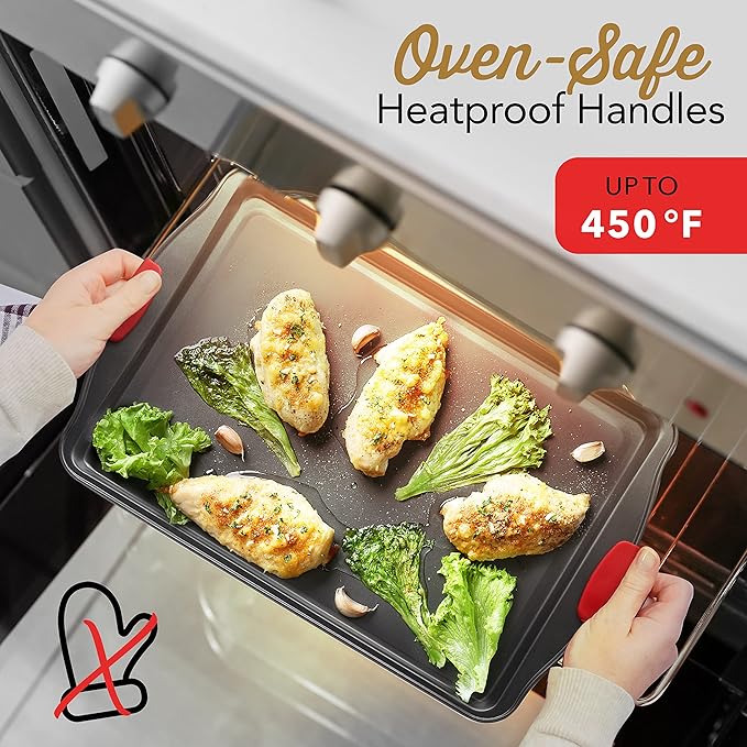 Baking Pan Set, 15 Piece Premium Baking Set, Nonstick Bakeware Sets BPA Free, Cookie Sheets for Baking Nonstick Set, Steel Baking Sheets for Oven with Muffin Pan, Cake Pan & Black Kitchen Utensils - Image 3