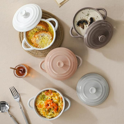 MALACASA Mini Cocotte Set - 12 OZ Small Casserole Dishes for Oven with Lids and Handles, Ramekins Oven Safe, Ceramic Mini Dutch Oven Set of 4, Microwave & Dishwasher Safe, Multicolor, Series TARA - Image 7