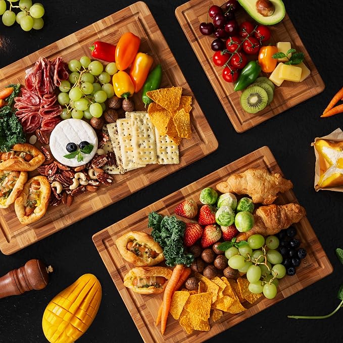 3 Pack Heavy Duty Bamboo Cutting Board Set Non Toxic Wooden Cutting Board for Kitchen Non Slip Solid End Grain Thick Wood Juice Groove Chopping Board Extra Large Butcher Block Best House Warming Gift - Image 8