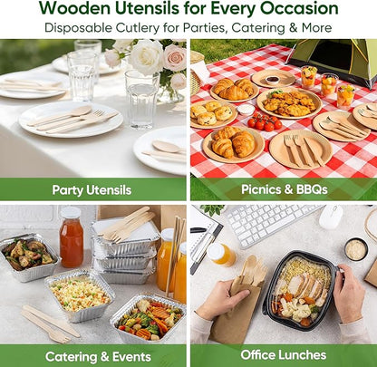 Disposable Wooden Utensils Set, Compostable Utensils, Disposable Cutlery Eco-Friendly Silverware Set for Parties, Catering, Office Lunches-360 PCS (120 Forks, 120 Spoons, 120 Knives)