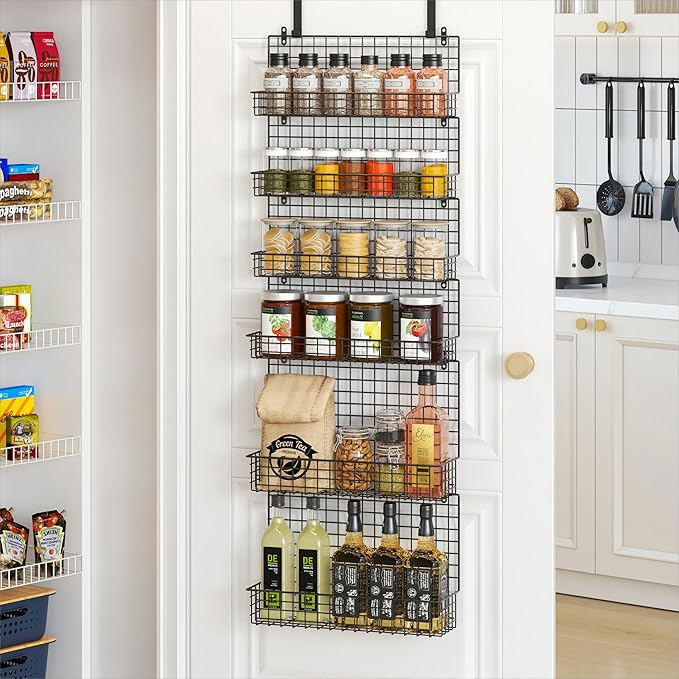 JKsmart High Capacity 6-Tier Spice Rack Organizer with Door Hook, Wall-Mounted & Over-the-Door for Kitchen Pantry Cabinet - Black by JKsmart