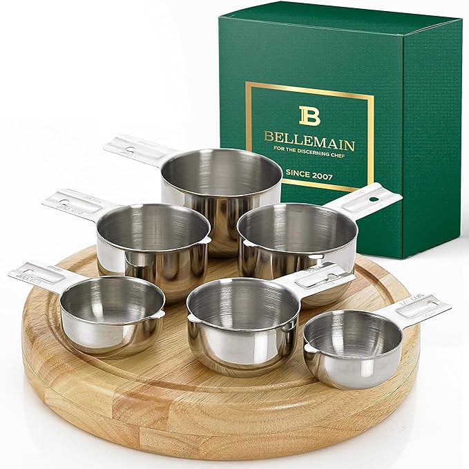 Bellemain One-Piece Stainless Steel Measuring Cups Set of 6 – Nesting Metal Measuring Cups for Kitchen – Dry & Liquid Measurements (ML & OZ), Rust-Resistant, Dishwasher Safe, Ergonomic Design by Bellemain