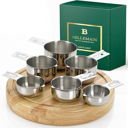 Bellemain One-Piece Stainless Steel Measuring Cups Set of 6 – Nesting Metal Measuring Cups for Kitchen – Dry & Liquid Measurements (ML & OZ), Rust-Resistant, Dishwasher Safe, Ergonomic Design by Bellemain
