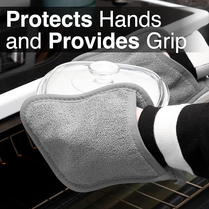 RITZ Terry Pocket Mitt & Hot Pad: Unparalleled Heat Resistant, Durable 100% Cotton – Ergonomically Designed for Optimal Grip – Easy-Care Machine Washable – 4-Pack, Titanium Grey - Image 5