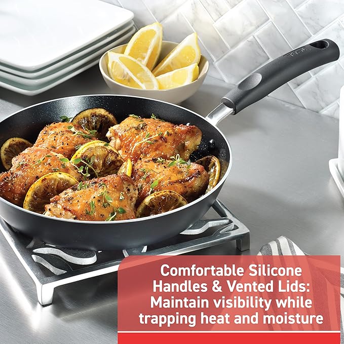 T-fal 20 piece set of Signature Nonstick Cookware with Ice Force German Stainless Steel Kitchen Knife Set and Wood Block - Image 8