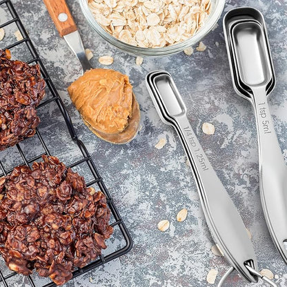 FANGSUN Stainless Steel Narrow Measuring Spoons, Metal Measuring Spoons with Long Handle and Engraved Measurements Set of 6, For Dry or Liquid, Fits in Spice Jar - Image 2