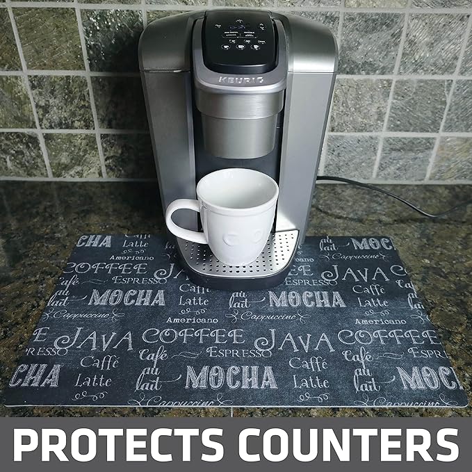 Drymate Coffee Maker Mat, (Coffee Station Bar Accessory) Protects Kitchen Countertops From Spills, Stains & Scratches, Absorbent, Waterproof, Washable (USA Made) (12” x 20”) (Java Chalkboard) - Image 2