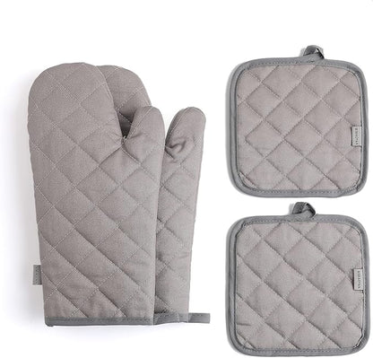 Oven Mitts and Pot Holders 4 pcs Set,High Heat Resistant 500 Degree Extra Thicken Long Kitchen Cotton Oven Glove for Cooking (12 Inch,Grey) by M+MIAOYAN