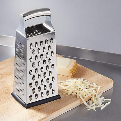 Amazon Basics Rectangular 4-Sided Box Cheese Grater and Shredder, Stainless Steel, Handheld, for Vegetables, Zester, Non-Slip Base, Dishwasher-Safe, 9 inch, Black - Image 5