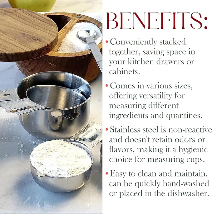 Bellemain One-Piece Stainless Steel Measuring Cups Set of 6 – Nesting Metal Measuring Cups for Kitchen – Dry & Liquid Measurements (ML & OZ), Rust-Resistant, Dishwasher Safe, Ergonomic Design - Image 3