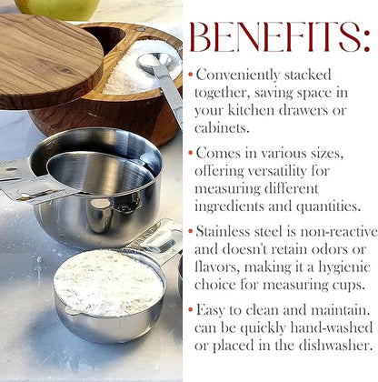 Bellemain One-Piece Stainless Steel Measuring Cups Set of 6 – Nesting Metal Measuring Cups for Kitchen – Dry & Liquid Measurements (ML & OZ), Rust-Resistant, Dishwasher Safe, Ergonomic Design - Image 3