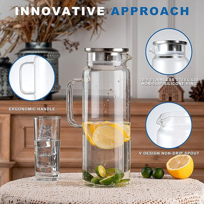 Set of 2 Glass Pitcher with Lid,2 Quart (64 oz / 1.9 Liter) Leak Proof,Glass Water Jugs, BPA-Free,Microwave & Dishwasher Safe Pitcher,Sun & Iced Tea, Sangria,Cold Brew Coffee & More - Image 4