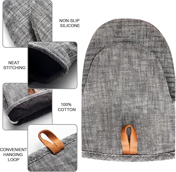 4Pcs Heat Resistant Oven Mitts & Potholders (Up to 500°F), Flexible Kitchen Accessories for BBQ, Baking, Microwave, Stovetop Use and More (Gray) - Image 4