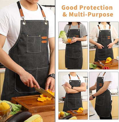 Tosewever Canvas Cross Back Chef Cotton Aprons for Men Women with Large Pockets - Image 6
