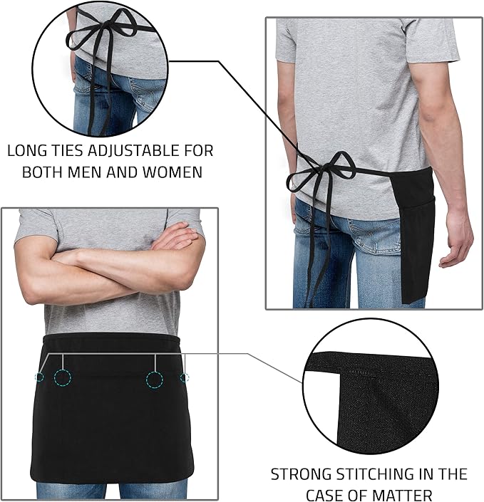 Utopia Wear 12 Pack Server Aprons with 3 Pockets, Waiter and Waitress Waist Aprons for Women with Pockets, Men Short Aprons - Image 4