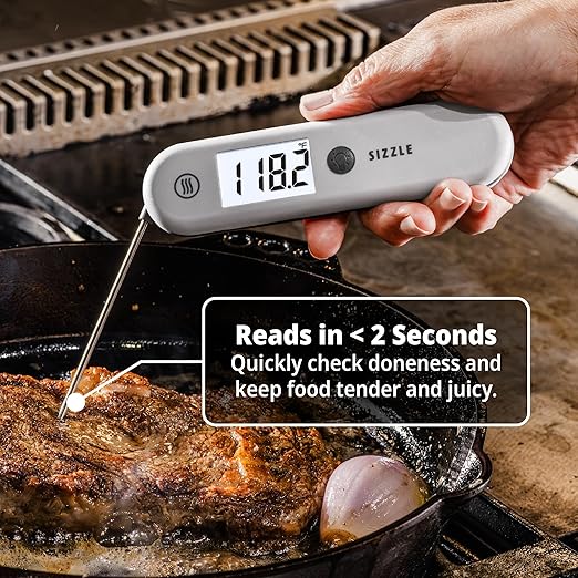 ThermoWorks Sizzle Digital Meat Thermometer – Instant Read in 2 Seconds, Waterproof, Folding Probe with Magnetic Back, Auto-Rotating Backlit Display, for Cooking Food, Grill & BBQ - Dove Grey - Image 4