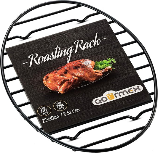 Black Oval Roasting Rack with Integrated Feet | Stainless Steel Kitchen Rack With Non-Stick Coating, PTFE Free | Oven and Dishwasher Safe | Ideal for Cooking, Roasting, Drying, Grilling