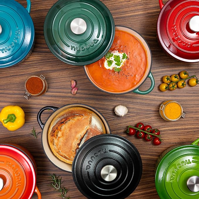 Cast Iron Dutch Oven with Lid – Non-Stick Ovenproof Enamelled Casserole Pot – Sturdy Dutch Oven Cookware – Red, 7.3-Quart, 30cm – by Nuovva - Image 4