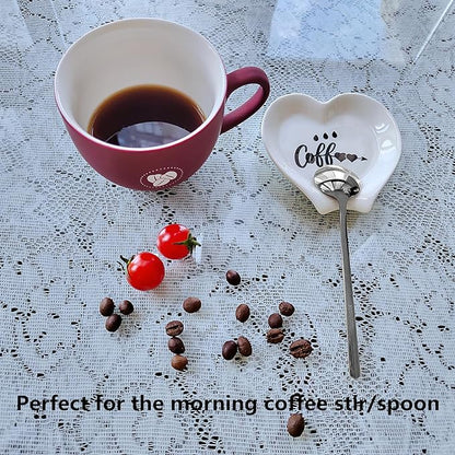Heart-shaped Coffee Spoon Rest, Mini Coffee Spoon Holder, Small Ceramic Spoon Rest for Coffee Stirrers, Teaspoon, Bar Spoon, Coffee Bar Accessories, Coffee Station (White+Sliver spoon) - Image 5
