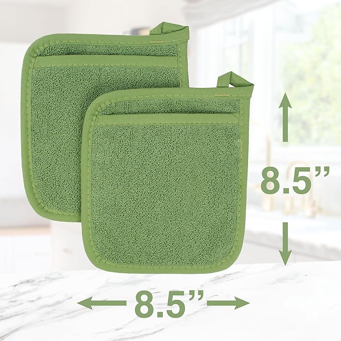 RITZ Terry Pocket Mitt & Hot Pad: Unparalleled Heat Resistant, Durable 100% Cotton – Ergonomically Designed for Optimal Grip – Easy-Care Machine Washable – 4-Pack, Cactus Green - Image 8