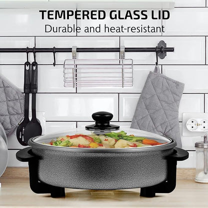 OVENTE 11.5-Inch Electric Skillet & Frying Pan, 1400W Nonstick Cooking Pan with Adjustable Temperature Control, Tempered Glass Lid with Steam Vent, Cool-Touch Handles, Easy-Clean Black SK11112B - Image 3