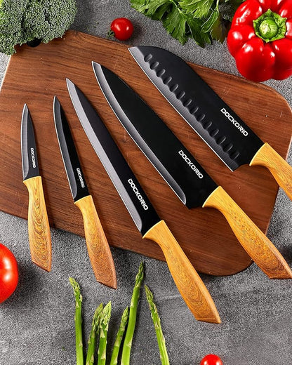 Kitchen Knife Set with Block, all in one 19 PCS High Carbon Stainless Steel Sharp Serrated Steak Knives Set, Chef Knives, Bread Knife, Scissor, Sharpener - Image 2