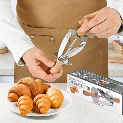 Stainless Steel Croissant Cutter, Irregular Roller Cutter with Wooden Handle, Useful Kitchen Baking Tool