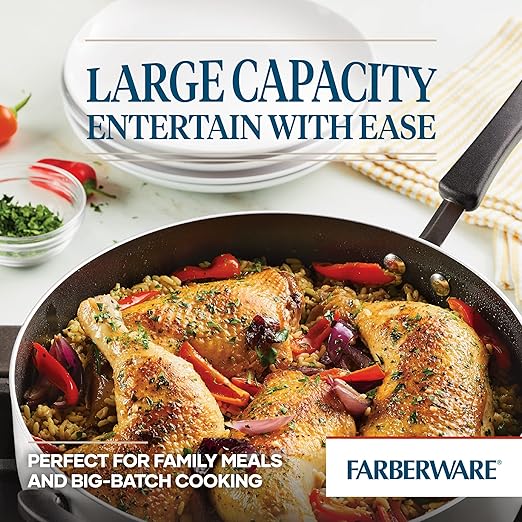 Farberware Cookstart DiamondMax Nonstick Jumbo Cooker with Lid and Helper Handle, Dishwasher Safe, 6 Quart - Silver - Image 4