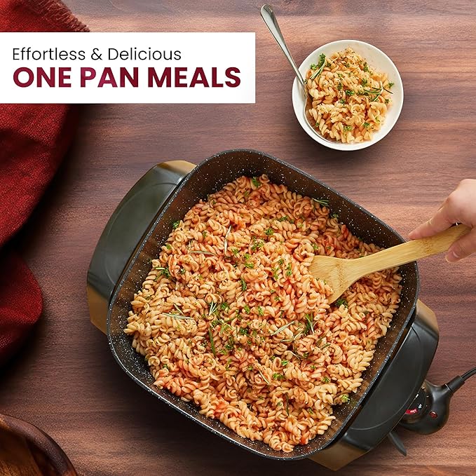 Elite Gourmet EG6201 Extra Deep 12"x12"x3.2" (7.5Qt.) Scratch Resistant Dishwasher Safe, Non-stick Electric Skillet with Glass Vented Lid, Adjustable Temperature, Black - Image 7