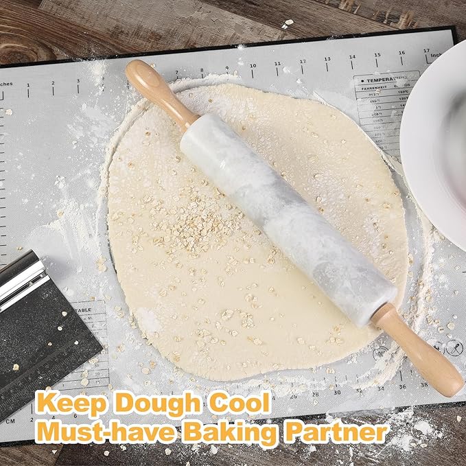 Koville African Natural Marble Rolling Pin, Non-Stick Polished Dough Roller, Pasta, Dumpling, Fondant, Pie Crust, Bread, Pizza Dough, Kitchen Baking Pastry Tools with Mat/Scraper(Grigio Fantasy) - Image 6