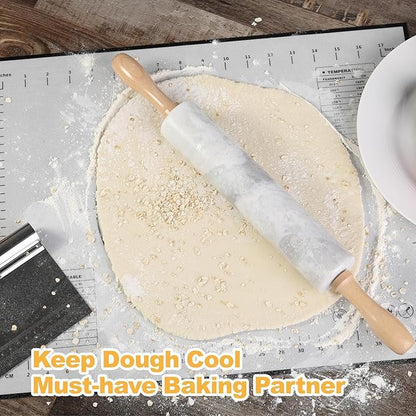 Koville African Natural Marble Rolling Pin, Non-Stick Polished Dough Roller, Pasta, Dumpling, Fondant, Pie Crust, Bread, Pizza Dough, Kitchen Baking Pastry Tools with Mat/Scraper(Grigio Fantasy) - Image 6