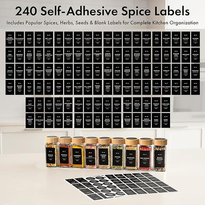 EDELHAUS® Square Spice Jars with Bamboo Wooden Lid (Pack of 36) Spice Jars with Shaker Insert and 240 Labels - Bamboo Lid Glass Container for Spice Organisation [4.3 in × 1.8 in] - Image 7