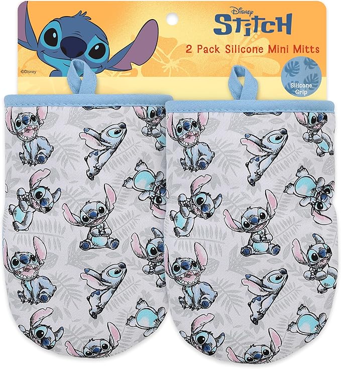Disney Oven Mitts - 5.5” x 7.5” Heat-Resistant Mini Oven Mitts with Non-Slip Printed Silicone Disney Silhouettes - Pot Holders for Kitchen- Mickey & Minnie, Stich, Winnie the Pooh