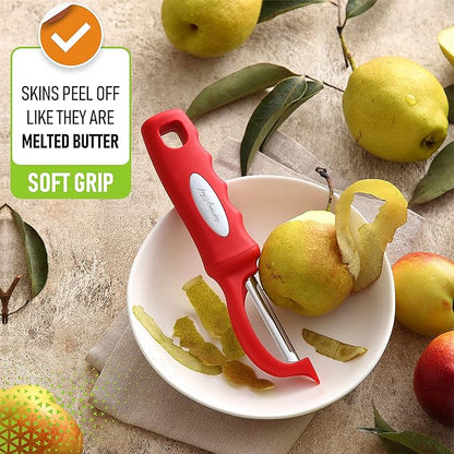 Spring Chef Premium Swivel Vegetable Peeler, Soft Grip Handle and Ultra Sharp Stainless Steel Blades - Perfect Kitchen Peeler For Veggie, Fruit, Potato, Carrot, Apple - Red - Image 4