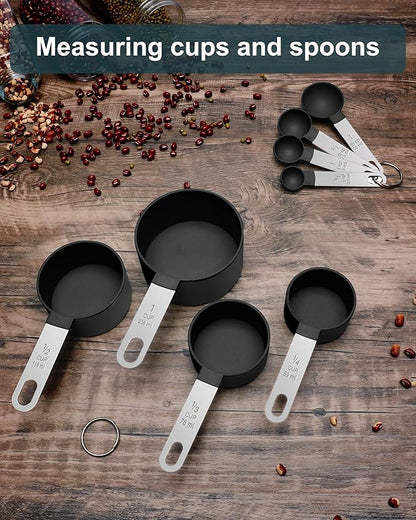 Measuring Cups and Spoons Set of 8 Pieces, nesting measuring cups for Measuring Dry or Liquid Ingredients, Stainless Steel Handle, Kitchen Gadgets for Cooking & Baking （Black） - Image 7