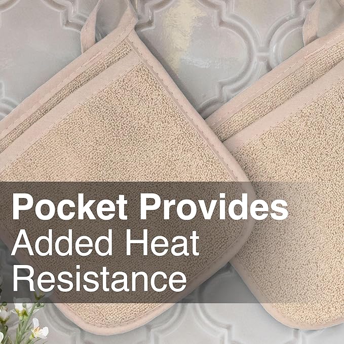RITZ Terry Pocket Mitt & Hot Pad: Unparalleled Heat Resistant, Durable 100% Cotton – Ergonomically Designed for Optimal Grip – Easy-Care Machine Washable – 4-Pack, Latte - Image 6