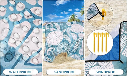 HIHOHO Beach Blanket Waterproof Sandproof Extra Large Beach Mat 79" X 83"/120"x108"for 1-8 Adults Quick Drying Durable Outdoor Picnic Mat for Beach Travel Camping Hiking