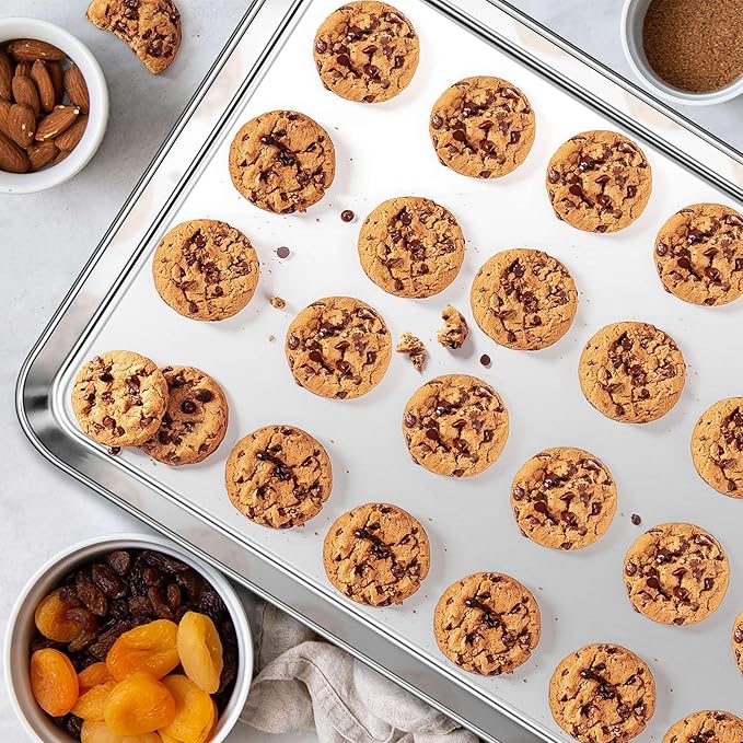 Homikit Baking Pan Sheet Set of 2, Stainless Steel Cookie Sheets Tray for Oven, 20 x 14 Large Metal Half Sheet Bakeware for Cooking Baking, Rustproof & Heavy Duty, Mirror Finish & Dishwasher Safe - Image 5
