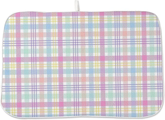 Spring Dish Drying Mat 18x24 Inches For Kitchen Counter Absorbent Easter Colorful Plaid Kitchen Decoration Pink Green Drying Mat Pad For Home Kitchen,Dining Room,Office Decor