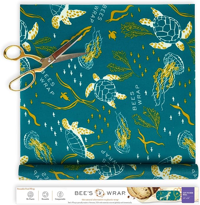 Bee's Wrap Beeswax Wraps for Food - Cut to Size 14x52" Beeswax Wrap Roll - Plastic Free Made in USA Reusable Natural Food Wrap - Ocean by BeesWrap